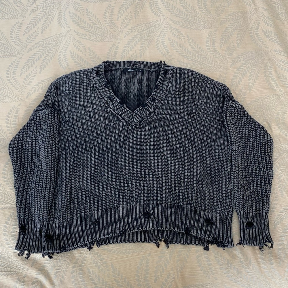Olivaceous Distressed Sweater